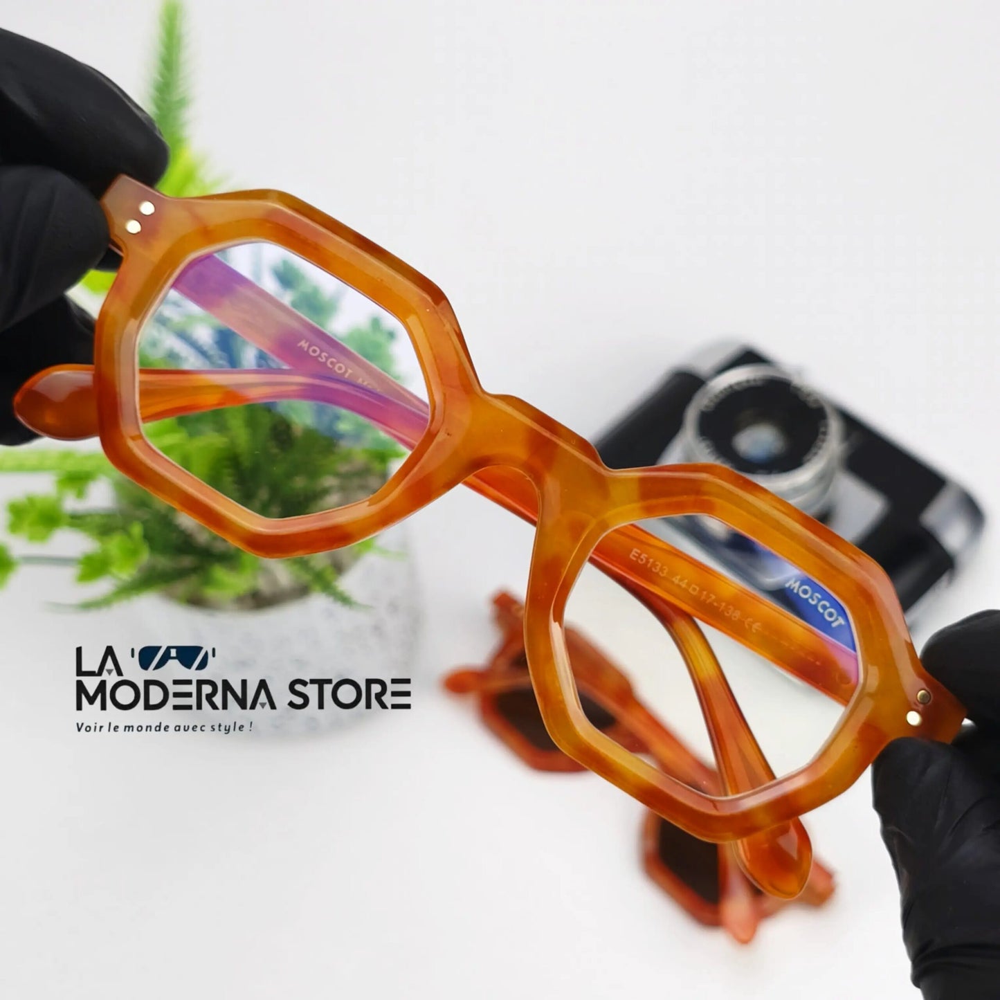 MOSCOT HEXA BROWN TRANS LENSES