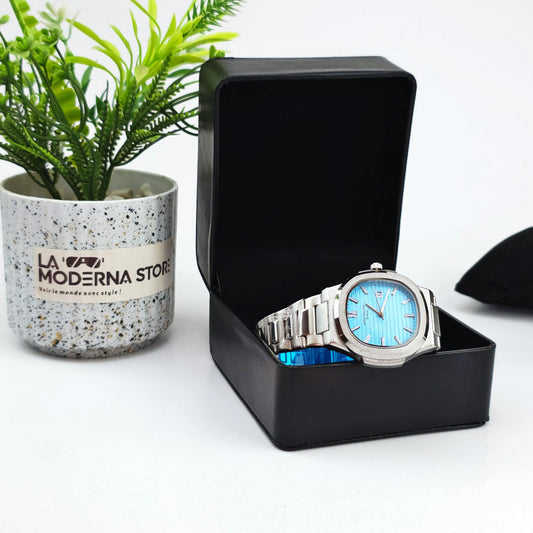 PATEK PHILIPE SILVER NAUTILUS BLUE BORD