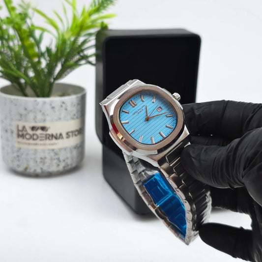 PATEK PHILIPE SILVER NAUTILUS BLUE BORD