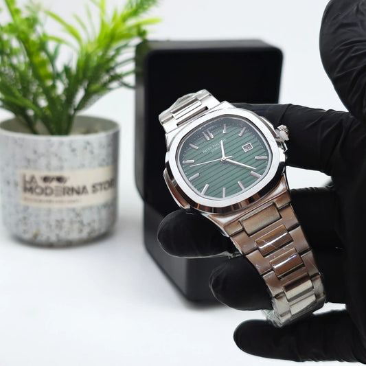 PATEK PHILIPE SILVER NAUTILUS GREEN BORD