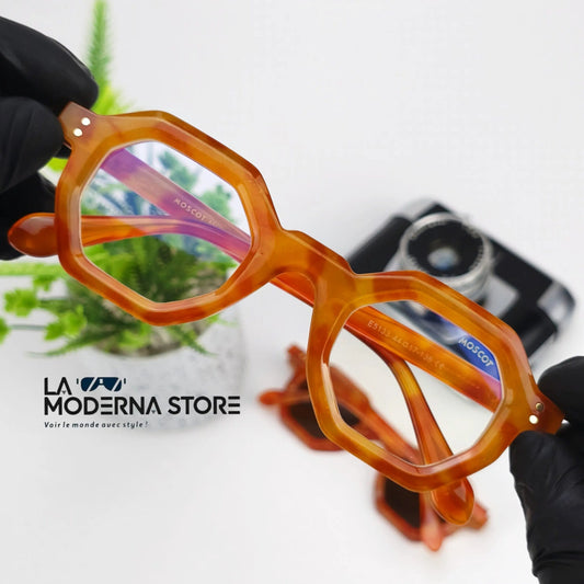 MOSCOT HEXA BROWN TRANS LENSES